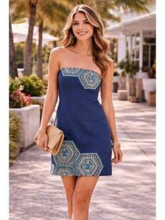 Lilly Pulitzer Dresses & Skirts - Lilly Pulitzer Navy Strapless Mini Dress with Teal Embroidery
